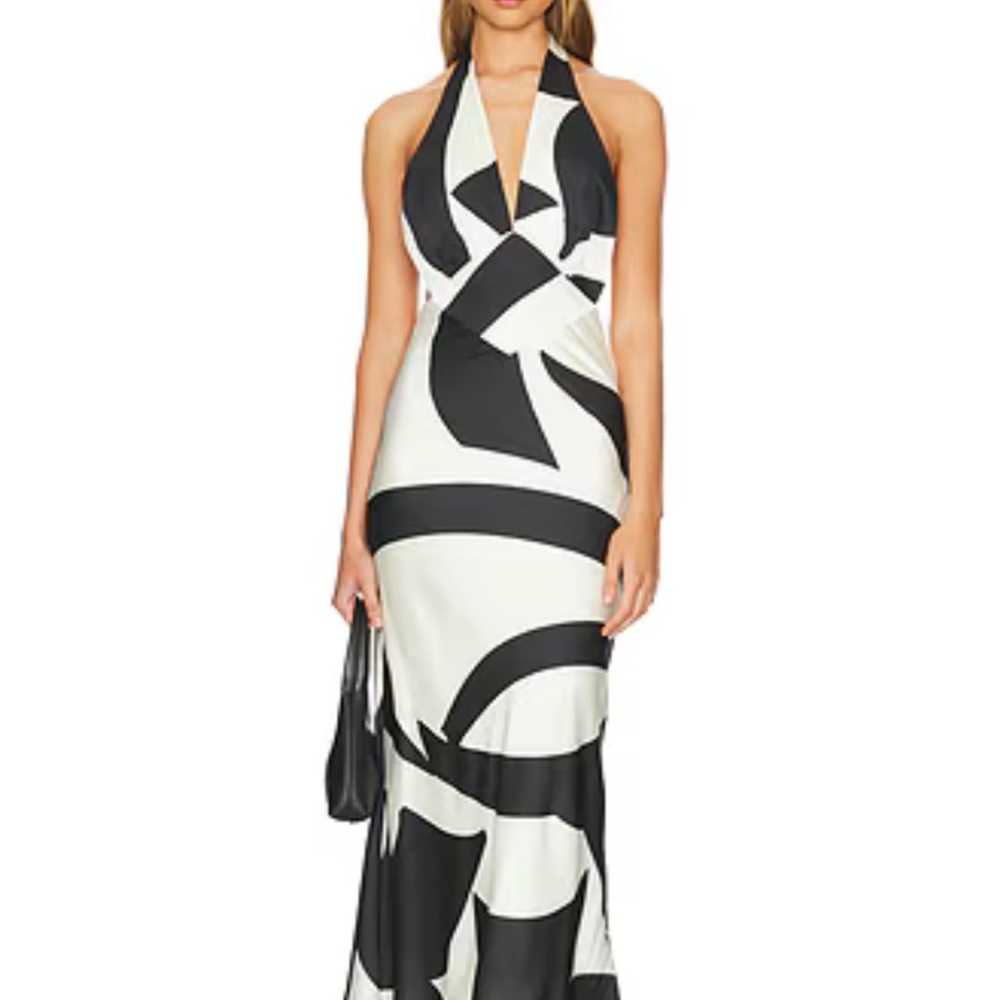 Anthropologie Black & White Halter Maxi Dress